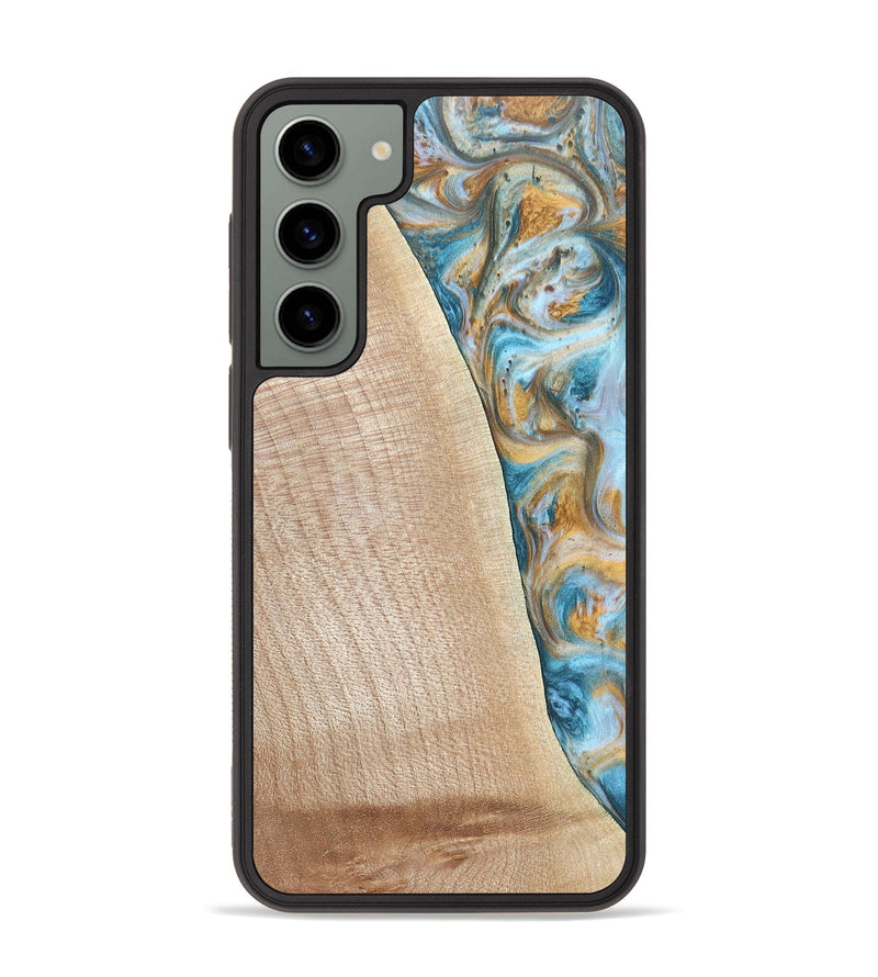 Galaxy S23 Plus Wood+Resin Phone Case - Tanya (Teal & Gold, 695634)