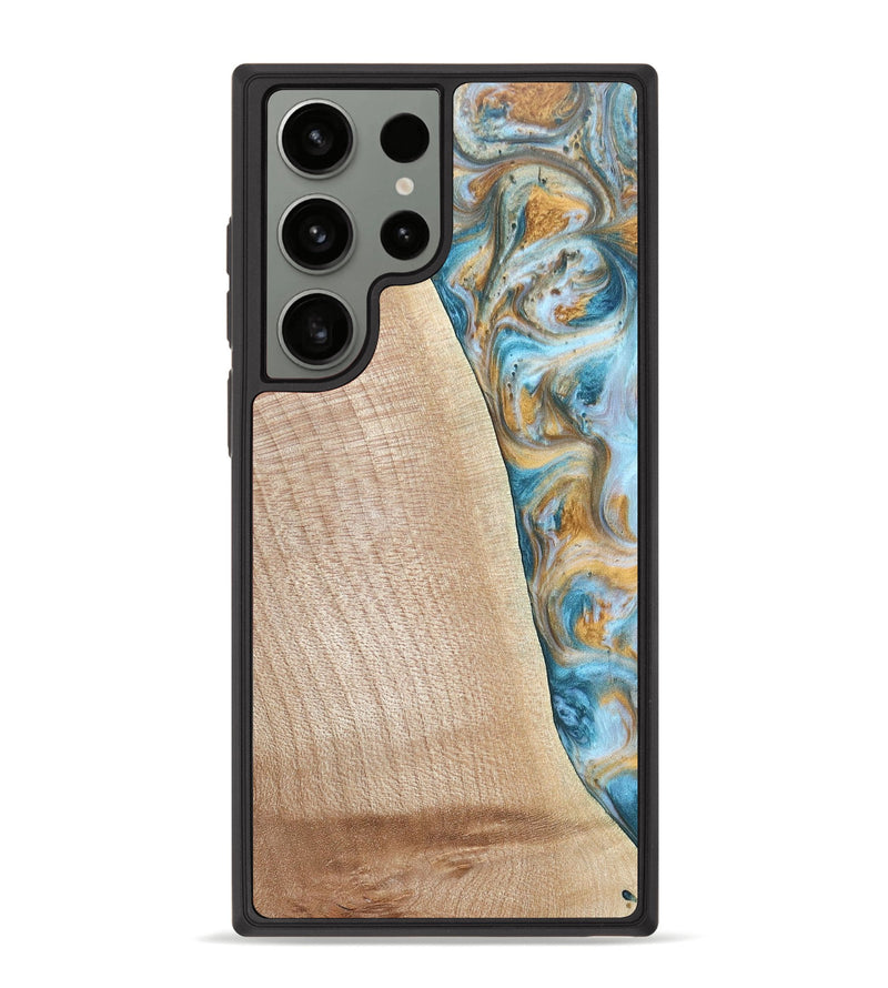 Galaxy S23 Ultra Wood+Resin Phone Case - Tanya (Teal & Gold, 695634)