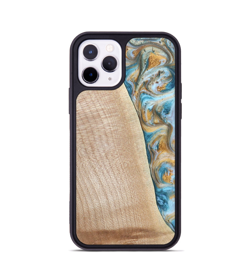 iPhone 11 Pro Wood+Resin Phone Case - Tanya (Teal & Gold, 695634)