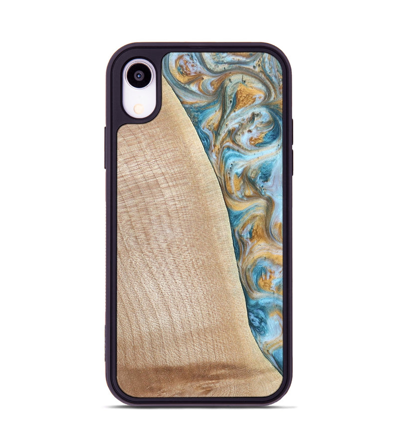 iPhone Xr Wood+Resin Phone Case - Tanya (Teal & Gold, 695634)