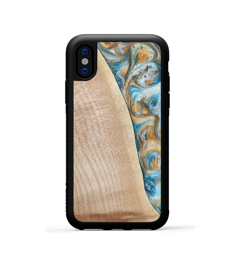 iPhone Xs Wood+Resin Phone Case - Tanya (Teal & Gold, 695634)