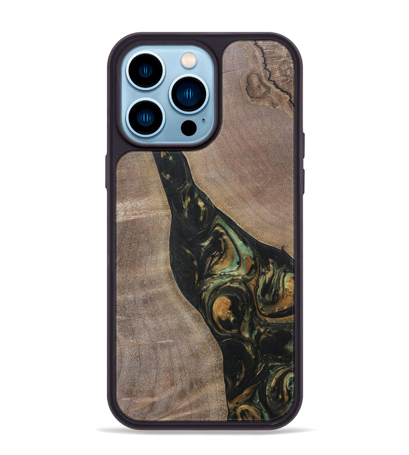 iPhone 14 Pro Max Wood+Resin Phone Case - Graham (Green, 695666)