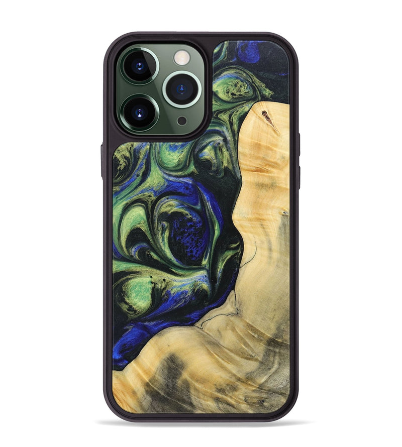 iPhone 13 Pro Max Wood+Resin Phone Case - Harold (Green, 695668)