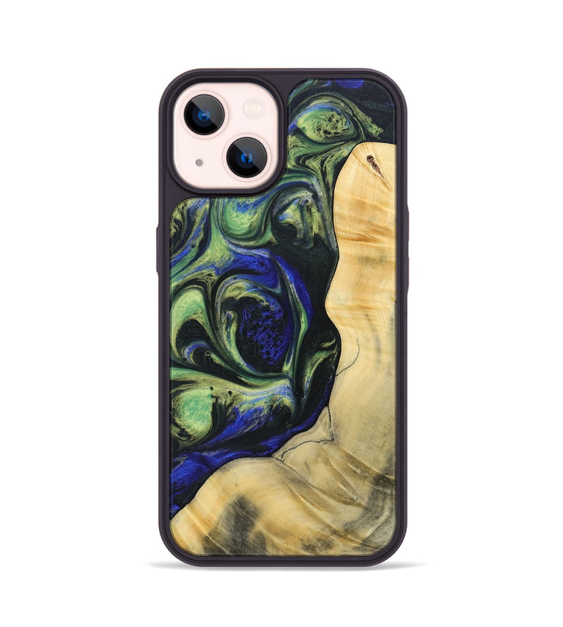 iPhone 14 Wood+Resin Phone Case - Harold (Green, 695668)