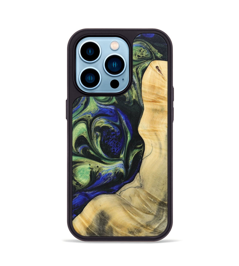 iPhone 14 Pro Wood+Resin Phone Case - Harold (Green, 695668)