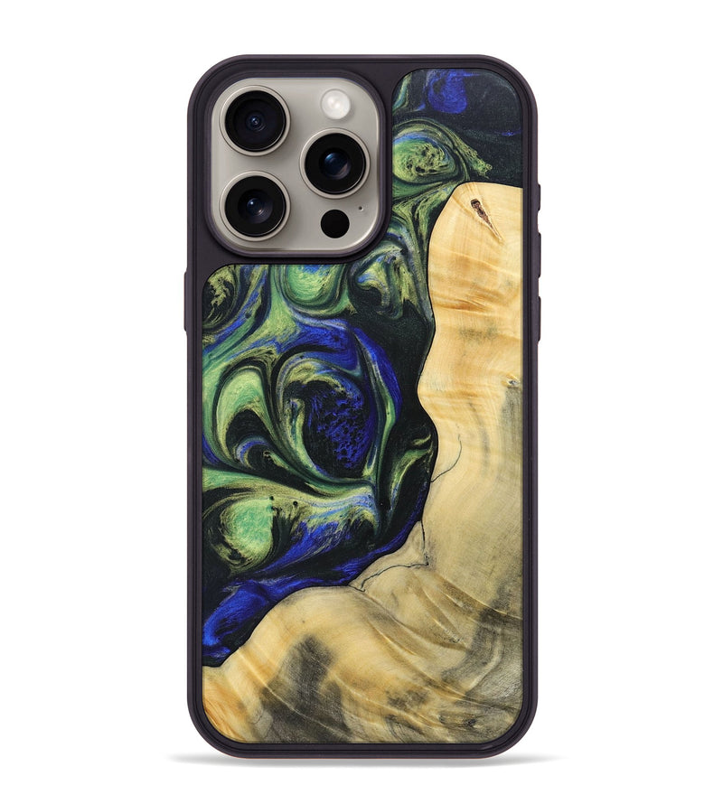 iPhone 15 Pro Max Wood+Resin Phone Case - Harold (Green, 695668)