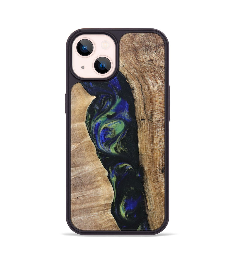 iPhone 14 Wood+Resin Phone Case - Kris (Green, 695669)