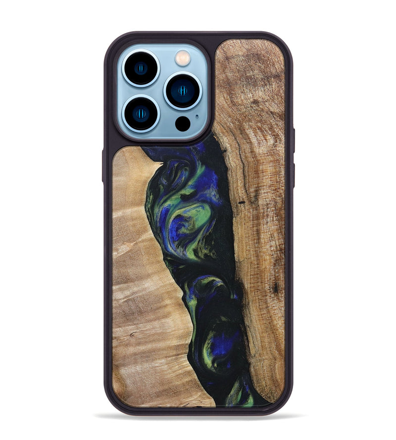 iPhone 14 Pro Max Wood+Resin Phone Case - Kris (Green, 695669)