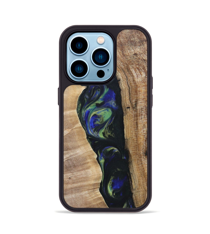 iPhone 14 Pro Wood+Resin Phone Case - Kris (Green, 695669)
