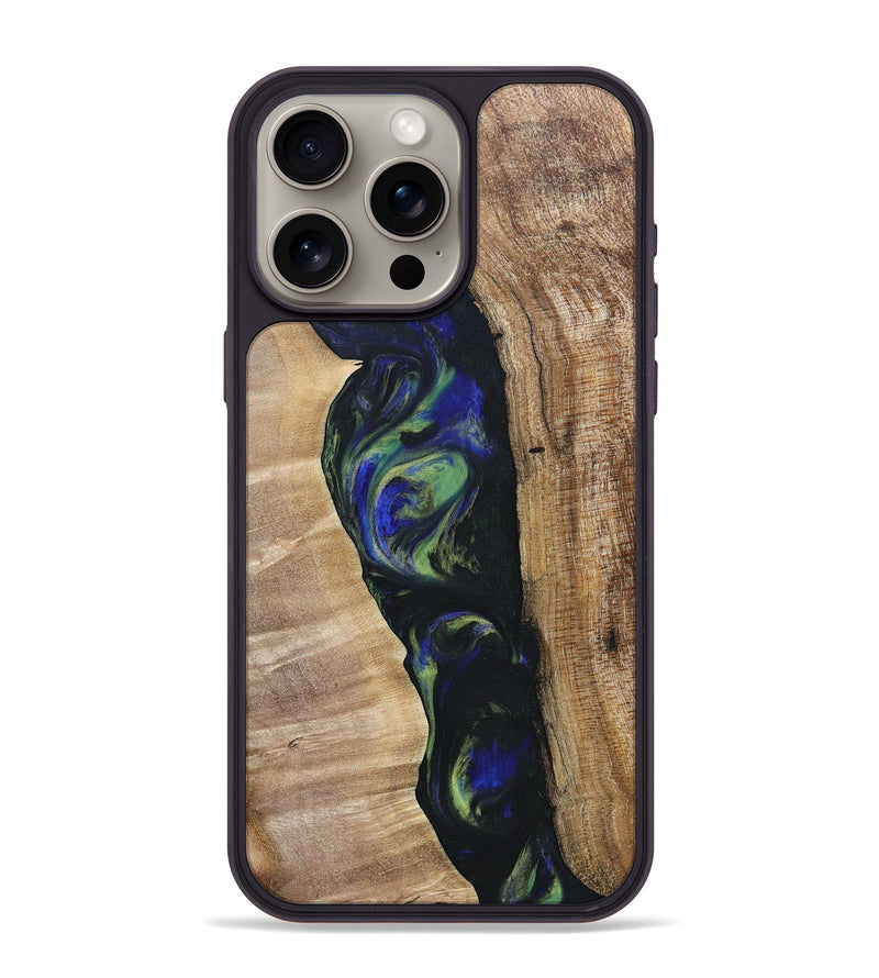 iPhone 15 Pro Max Wood+Resin Phone Case - Kris (Green, 695669)