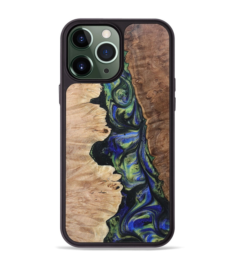iPhone 13 Pro Max Wood+Resin Phone Case - Daniella (Green, 695670)