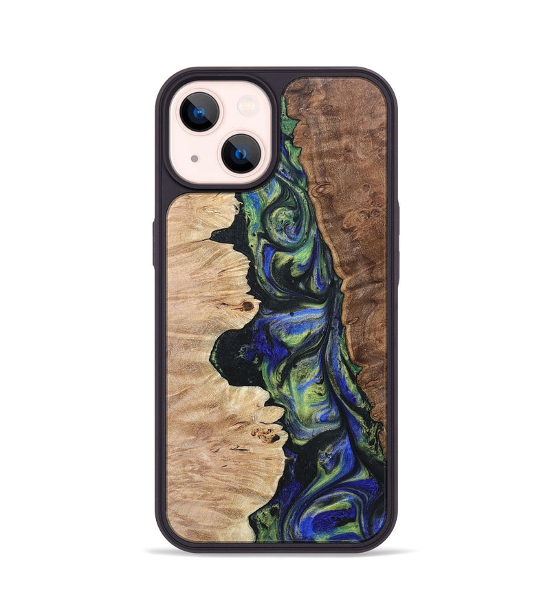 iPhone 14 Wood+Resin Phone Case - Daniella (Green, 695670)
