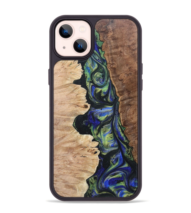 iPhone 14 Plus Wood+Resin Phone Case - Daniella (Green, 695670)