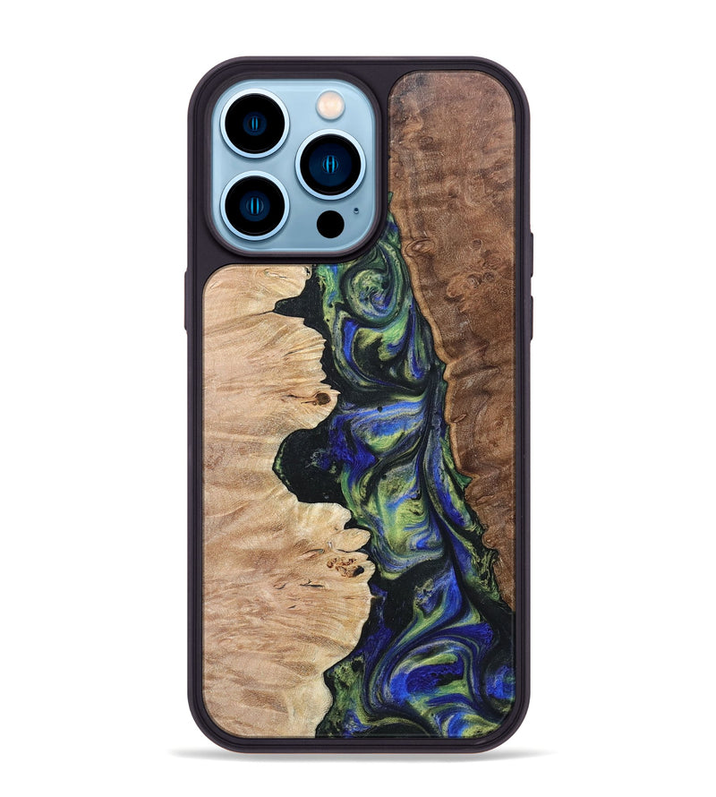 iPhone 14 Pro Max Wood+Resin Phone Case - Daniella (Green, 695670)