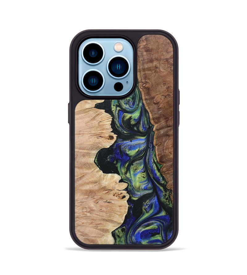 iPhone 14 Pro Wood+Resin Phone Case - Daniella (Green, 695670)