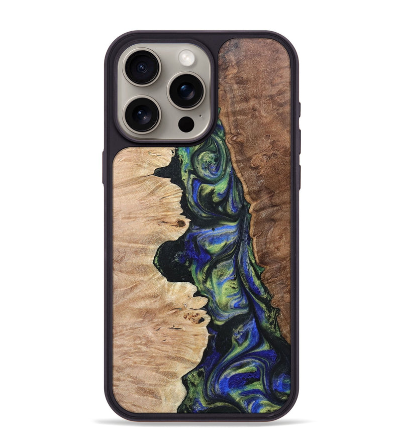 iPhone 15 Pro Max Wood+Resin Phone Case - Daniella (Green, 695670)