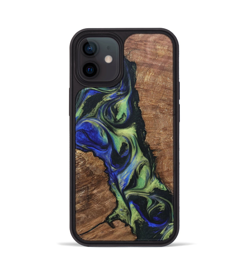 iPhone 12 Wood+Resin Phone Case - Janelle (Green, 695675)