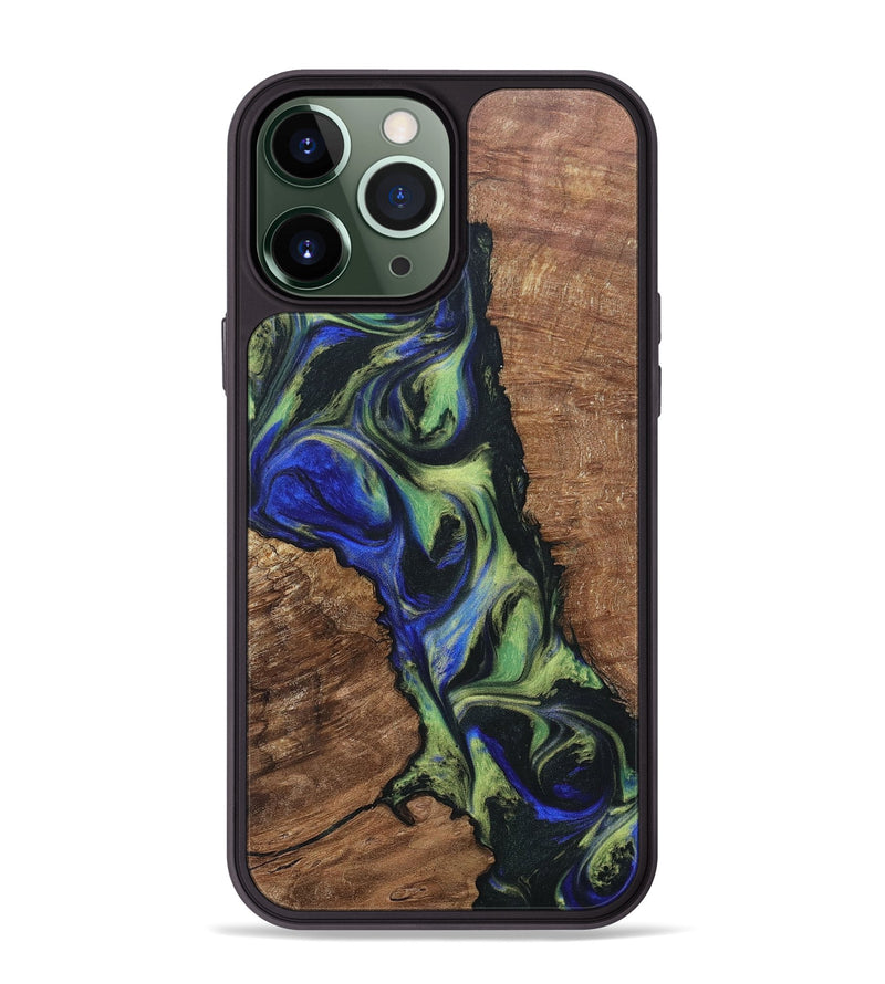 iPhone 13 Pro Max Wood+Resin Phone Case - Janelle (Green, 695675)