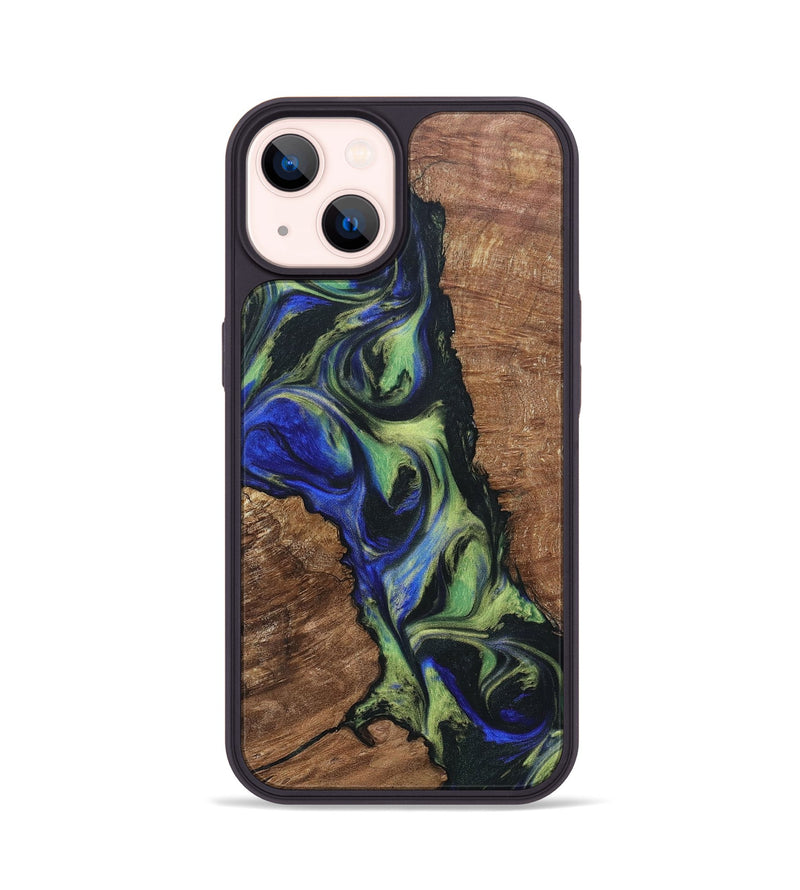 iPhone 14 Wood+Resin Phone Case - Janelle (Green, 695675)