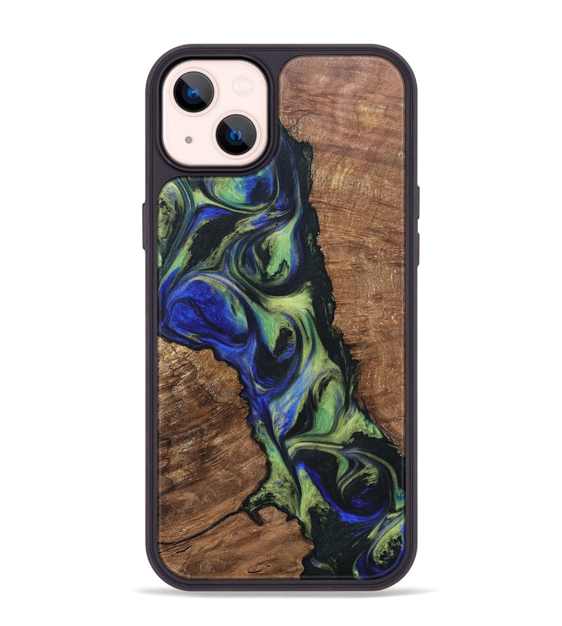 iPhone 14 Plus Wood+Resin Phone Case - Janelle (Green, 695675)