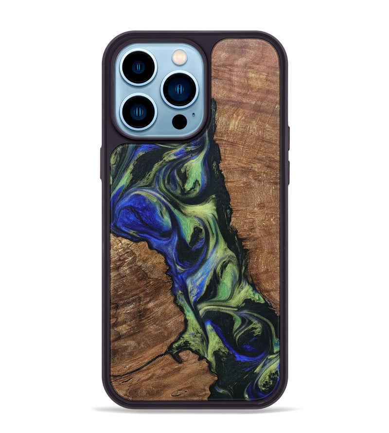 iPhone 14 Pro Max Wood+Resin Phone Case - Janelle (Green, 695675)
