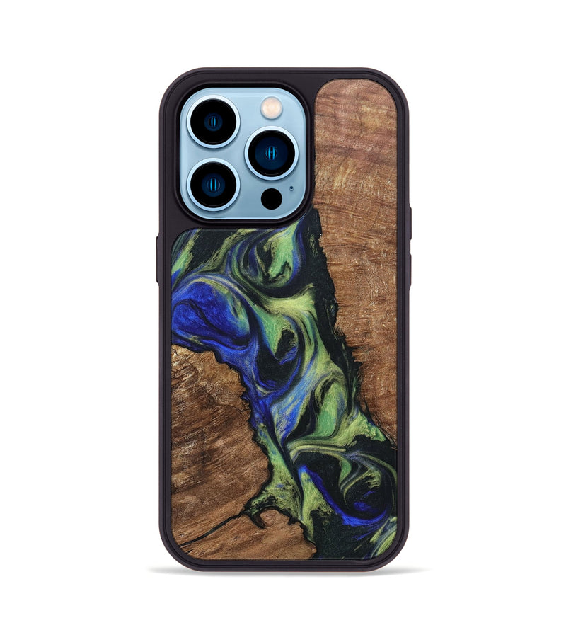 iPhone 14 Pro Wood+Resin Phone Case - Janelle (Green, 695675)