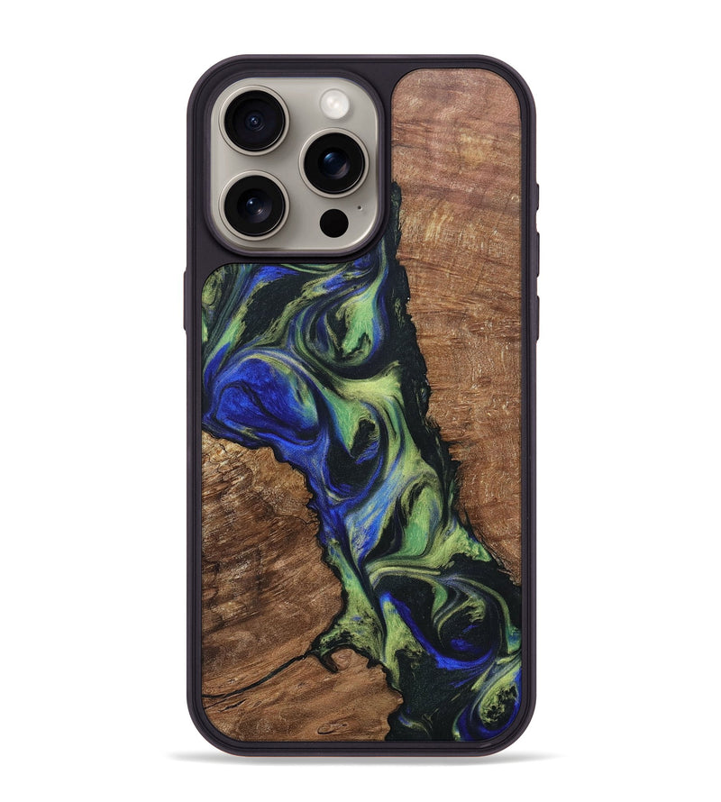 iPhone 15 Pro Max Wood+Resin Phone Case - Janelle (Green, 695675)