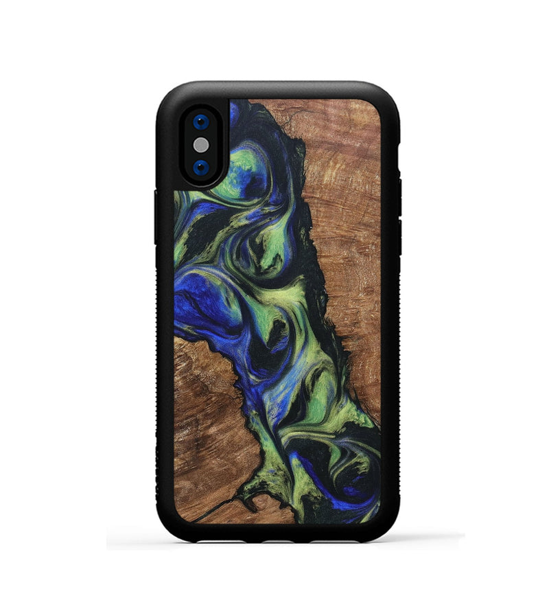 iPhone Xs Wood+Resin Phone Case - Janelle (Green, 695675)