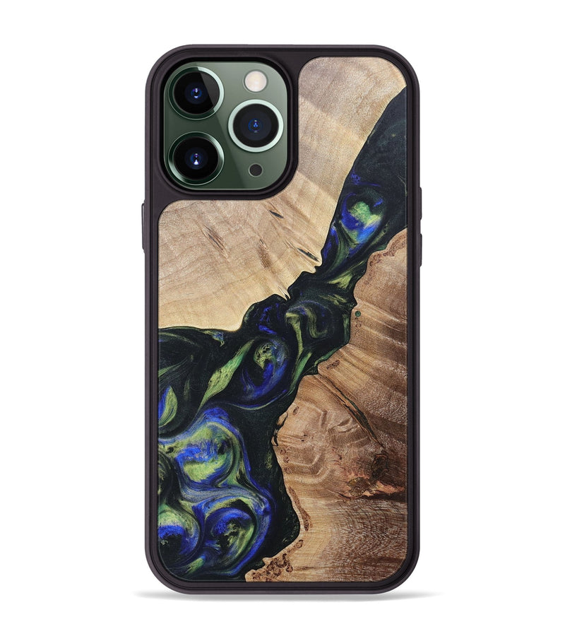iPhone 13 Pro Max Wood+Resin Phone Case - Milo (Green, 695680)