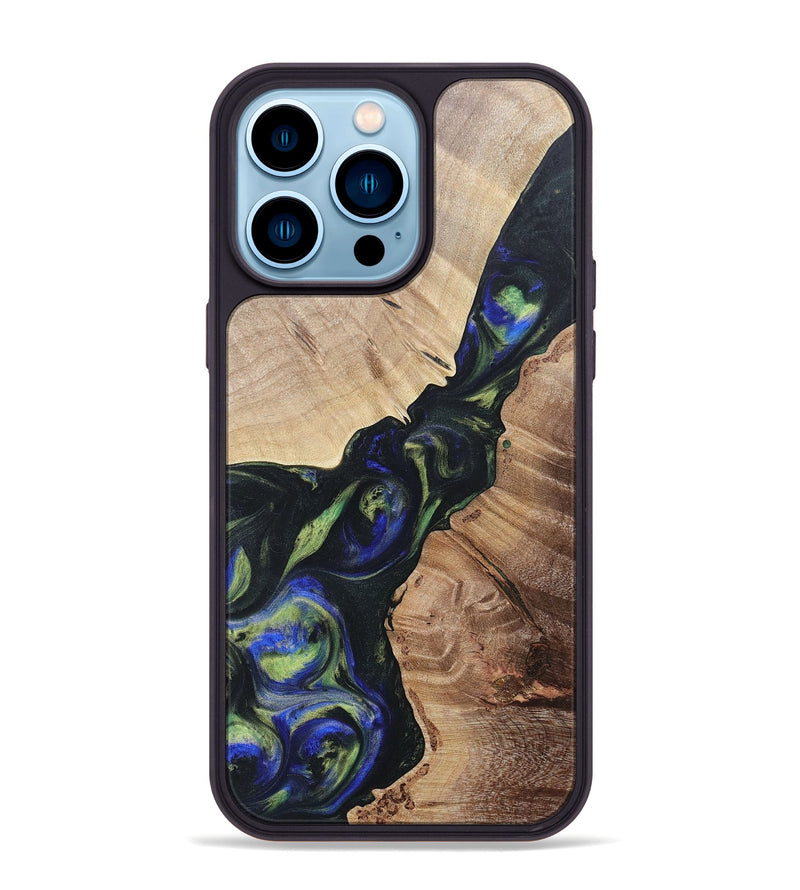 iPhone 14 Pro Max Wood+Resin Phone Case - Milo (Green, 695680)