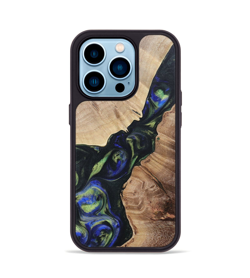 iPhone 14 Pro Wood+Resin Phone Case - Milo (Green, 695680)