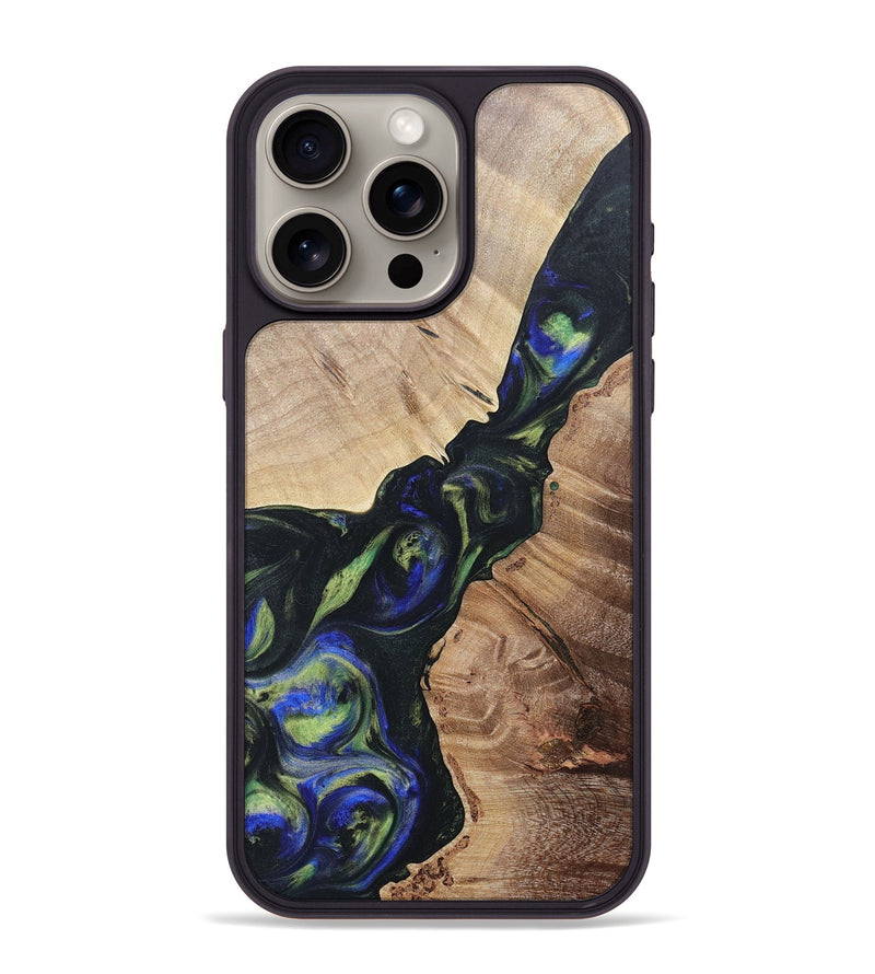 iPhone 15 Pro Max Wood+Resin Phone Case - Milo (Green, 695680)