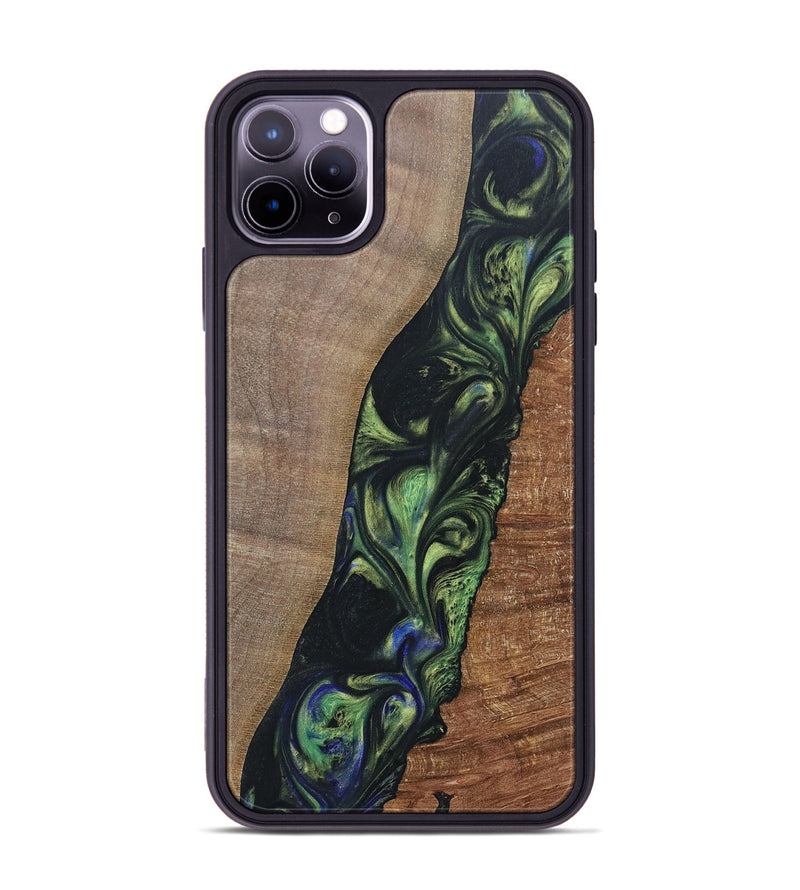 iPhone 11 Pro Max Wood+Resin Phone Case - Zachary (Green, 695684)