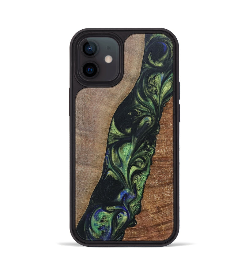 iPhone 12 Wood+Resin Phone Case - Zachary (Green, 695684)