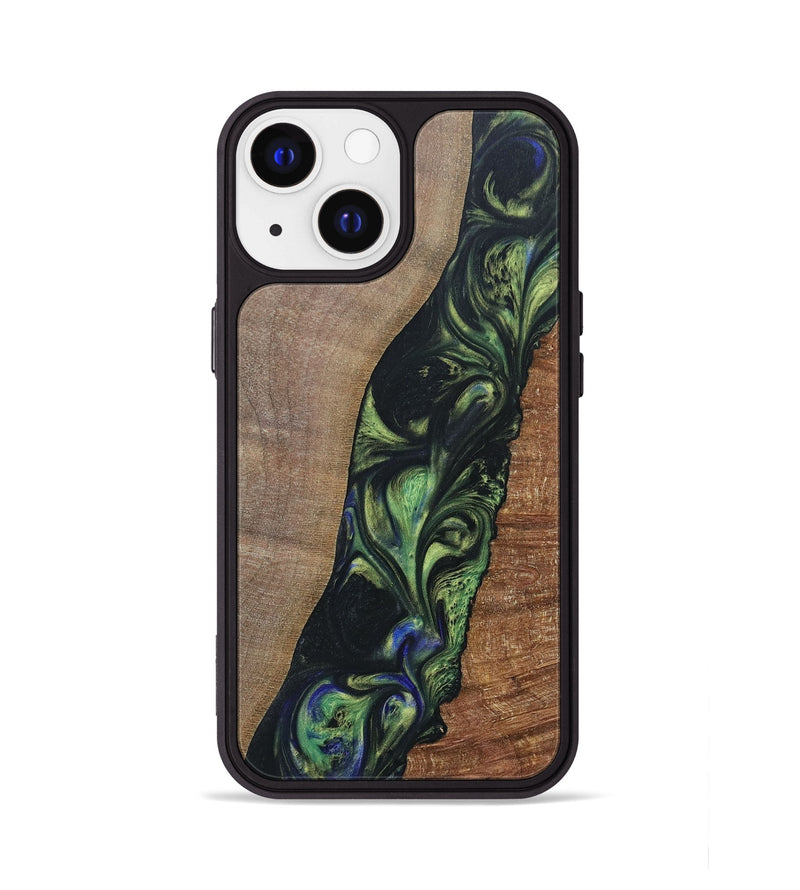 iPhone 13 Wood+Resin Phone Case - Zachary (Green, 695684)