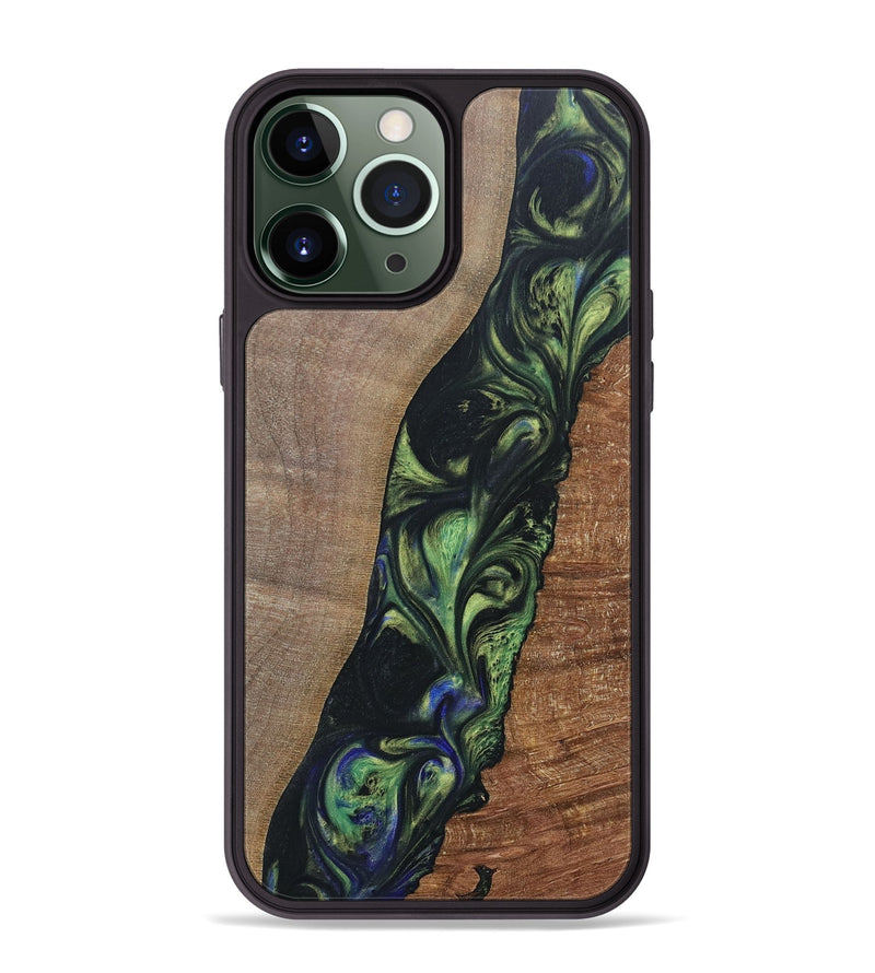 iPhone 13 Pro Max Wood+Resin Phone Case - Zachary (Green, 695684)