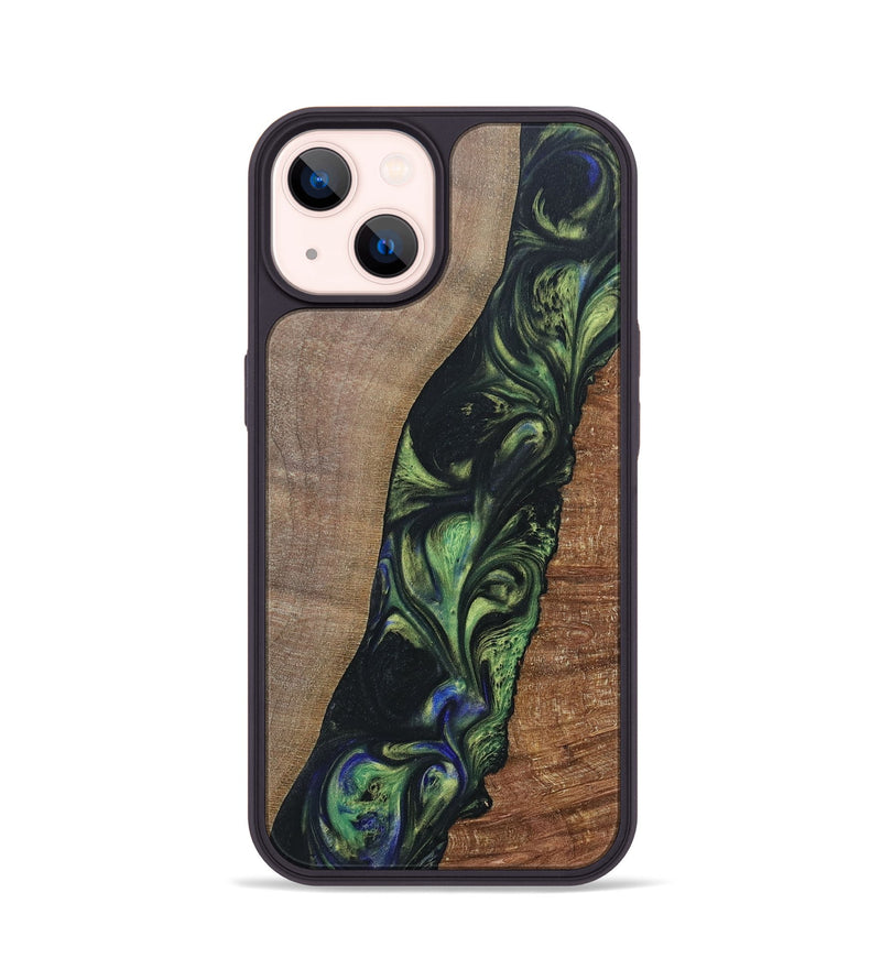 iPhone 14 Wood+Resin Phone Case - Zachary (Green, 695684)