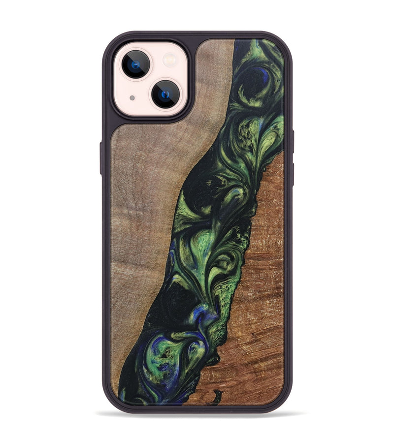 iPhone 14 Plus Wood+Resin Phone Case - Zachary (Green, 695684)
