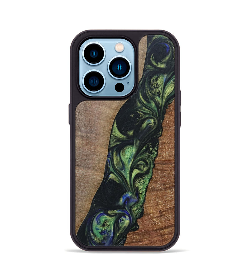 iPhone 14 Pro Wood+Resin Phone Case - Zachary (Green, 695684)