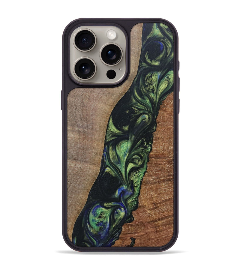 iPhone 15 Pro Max Wood+Resin Phone Case - Zachary (Green, 695684)