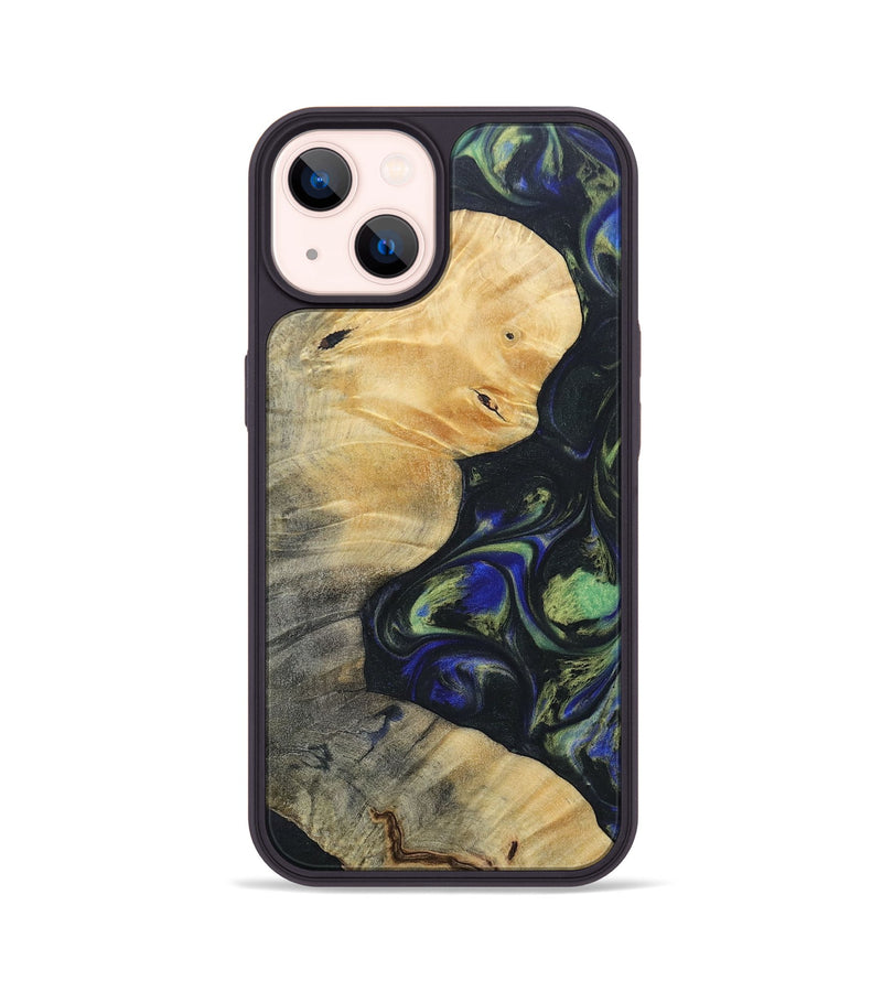 iPhone 14 Wood+Resin Phone Case - Bertha (Green, 695685)