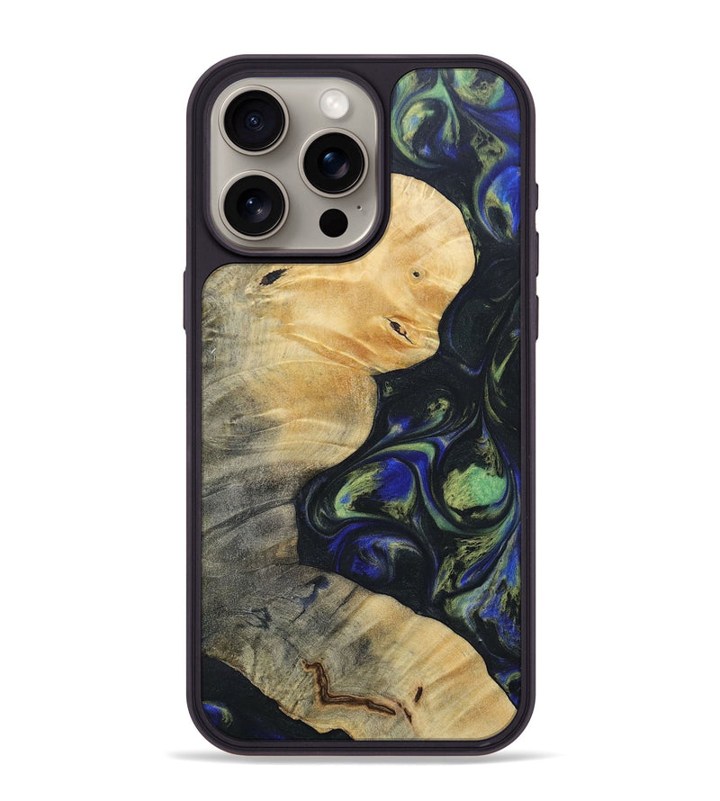 iPhone 15 Pro Max Wood+Resin Phone Case - Bertha (Green, 695685)
