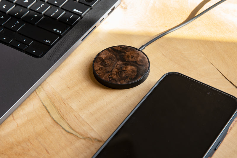 Walnut Burl Wireless Charger Carved