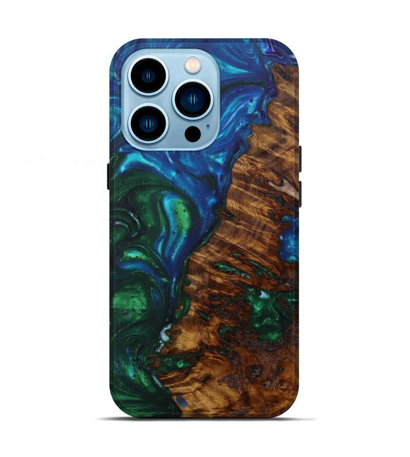 iPhone 14 Pro Wood+Resin Live Edge Phone Case - Shinichi (Light Blue, 588671)