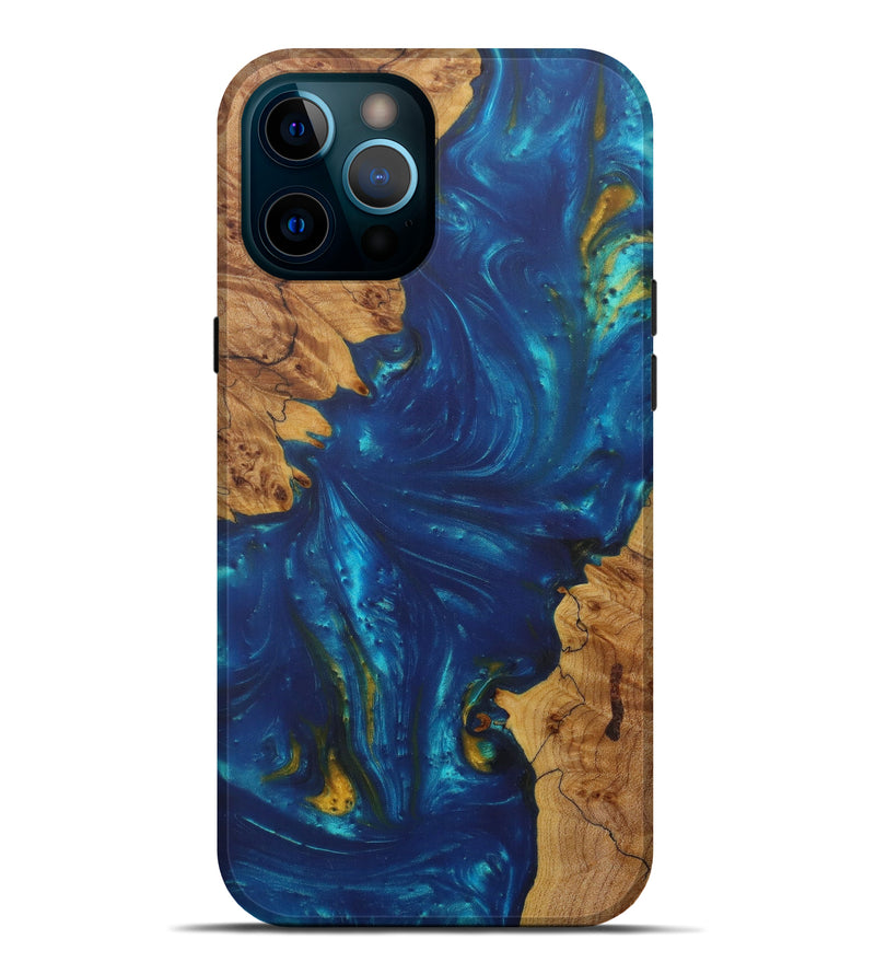 iPhone 12 Pro Max Wood+Resin Live Edge Phone Case - Mohd (Teal & Gold, 586093)