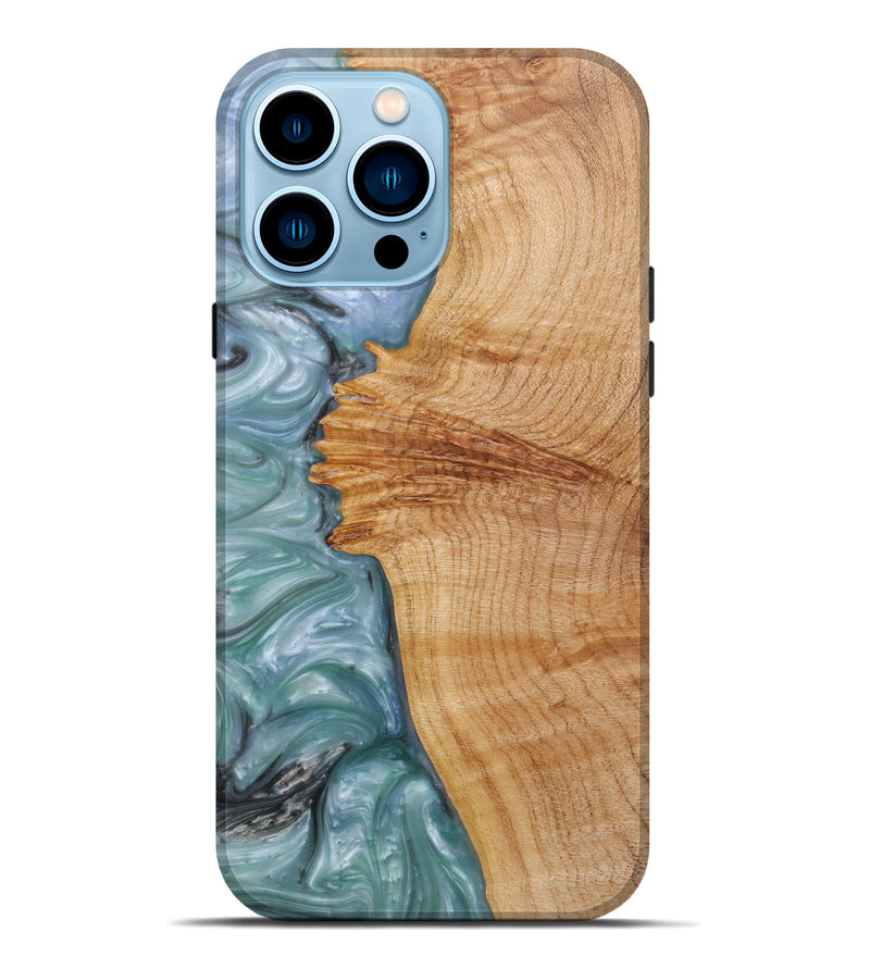 iPhone 14 Pro Max Wood+Resin Live Edge Phone Case - Alena (Light Blue, 586744)