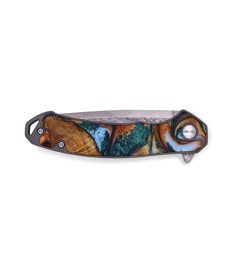 EDC Wood+Resin Pocket Knife - Autumn (Teal & Gold, 641471)