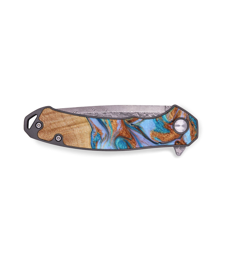 EDC Wood+Resin Pocket Knife - Abraham (Teal & Gold, 641907)