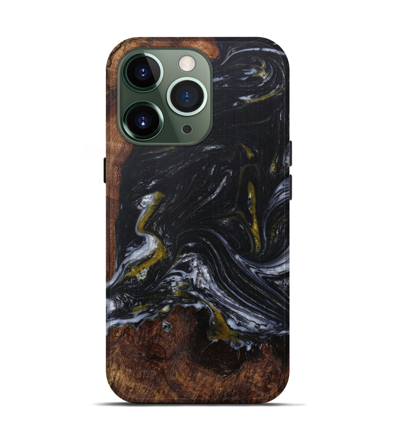 iPhone 13 Pro Wood+Resin Live Edge Phone Case - Natalya (Black & White, 589826)
