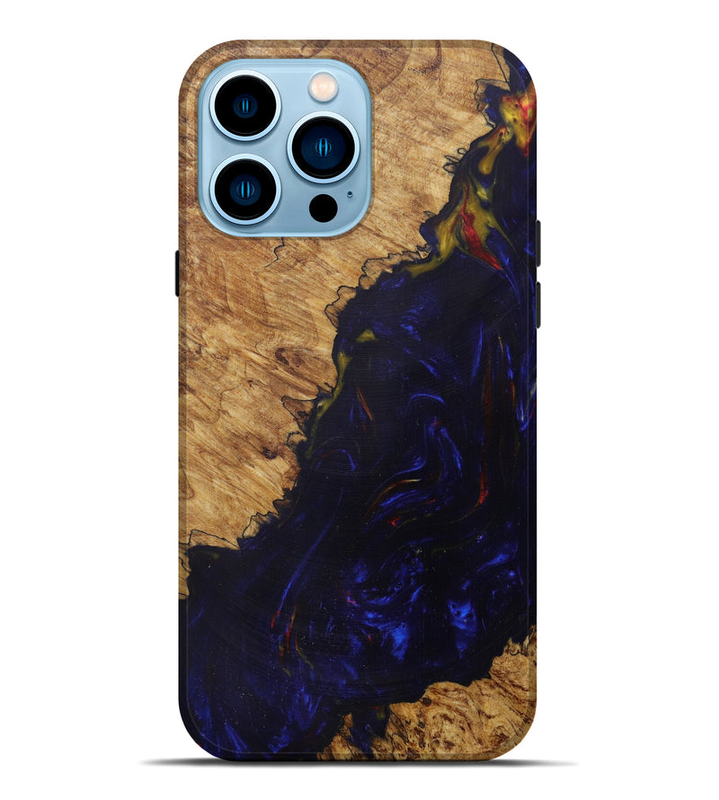 iPhone 14 Pro Max Wood+Resin Live Edge Phone Case - Jenni (Dark Blue, 585588)